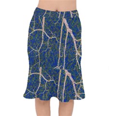 Green Leaves Blue Background Night Mermaid Skirt by Nexatart