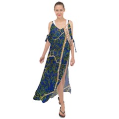 Green Leaves Blue Background Night Maxi Chiffon Cover Up Dress