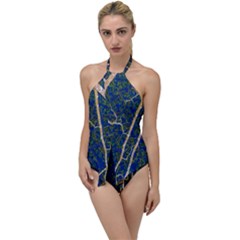 Green Leaves Blue Background Night Go With The Flow One Piece Swimsuit