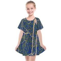 Green Leaves Blue Background Night Kids  Smock Dress by Nexatart