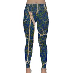 Green Leaves Blue Background Night Lightweight Velour Classic Yoga Leggings