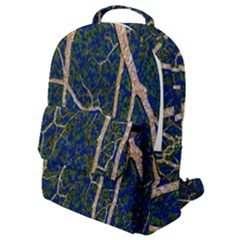 Green Leaves Blue Background Night Flap Pocket Backpack (small)