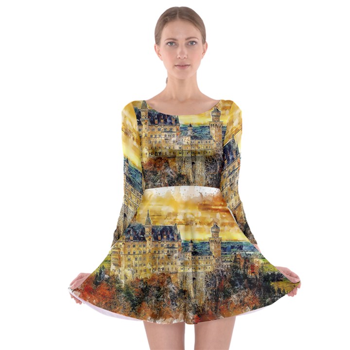 Architecture Castle Fairy Castle Long Sleeve Skater Dress