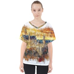 Architecture Castle Fairy Castle V-neck Dolman Drape Top