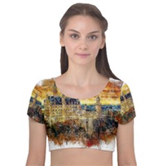 Architecture Castle Fairy Castle Velvet Short Sleeve Crop Top 