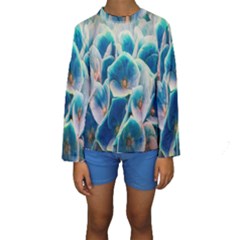 Hydrangeas Blossom Bloom Blue Kids  Long Sleeve Swimwear