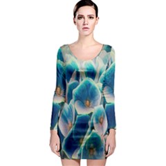 Hydrangeas Blossom Bloom Blue Long Sleeve Bodycon Dress by Nexatart