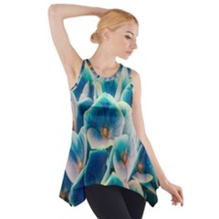 Hydrangeas Blossom Bloom Blue Side Drop Tank Tunic