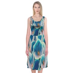 Hydrangeas Blossom Bloom Blue Midi Sleeveless Dress by Nexatart