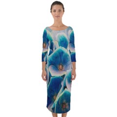 Hydrangeas Blossom Bloom Blue Quarter Sleeve Midi Bodycon Dress