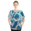 Hydrangeas Blossom Bloom Blue Batwing Chiffon Blouse View1