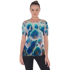 Hydrangeas Blossom Bloom Blue Shoulder Cut Out Short Sleeve Top