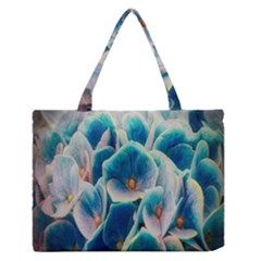 Hydrangeas Blossom Bloom Blue Zipper Medium Tote Bag