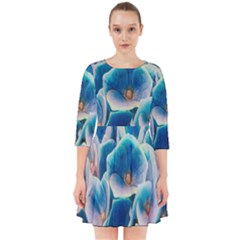 Hydrangeas Blossom Bloom Blue Smock Dress by Nexatart