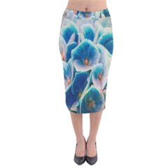 Hydrangeas Blossom Bloom Blue Velvet Midi Pencil Skirt by Nexatart