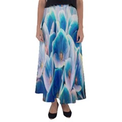 Hydrangeas Blossom Bloom Blue Flared Maxi Skirt