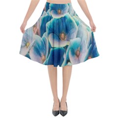 Hydrangeas Blossom Bloom Blue Flared Midi Skirt