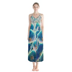 Hydrangeas Blossom Bloom Blue Button Up Chiffon Maxi Dress by Nexatart