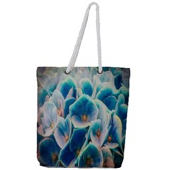 Hydrangeas Blossom Bloom Blue Full Print Rope Handle Tote (large)