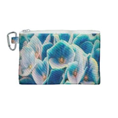 Hydrangeas Blossom Bloom Blue Canvas Cosmetic Bag (medium) by Nexatart