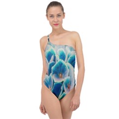 Hydrangeas Blossom Bloom Blue Classic One Shoulder Swimsuit