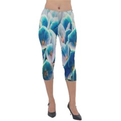 Hydrangeas Blossom Bloom Blue Lightweight Velour Capri Leggings  by Nexatart