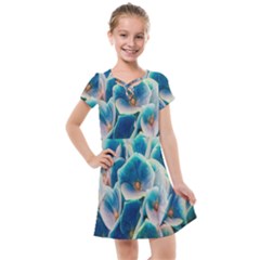 Hydrangeas Blossom Bloom Blue Kids  Cross Web Dress by Nexatart