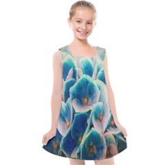 Hydrangeas Blossom Bloom Blue Kids  Cross Back Dress