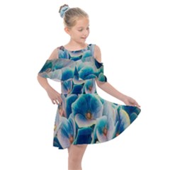 Hydrangeas Blossom Bloom Blue Kids  Shoulder Cutout Chiffon Dress by Nexatart