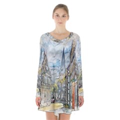 Altstadt Hattingen Ruhr Trail Long Sleeve Velvet V-neck Dress