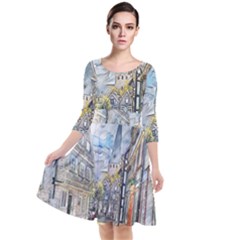 Altstadt Hattingen Ruhr Trail Quarter Sleeve Waist Band Dress