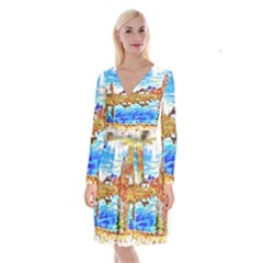 Lake Chalet Mountain Art Long Sleeve Velvet Front Wrap Dress