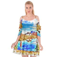 Lake Chalet Mountain Art Cutout Spaghetti Strap Chiffon Dress