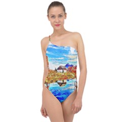 Lake Chalet Mountain Art Classic One Shoulder Swimsuit