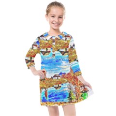 Lake Chalet Mountain Art Kids  Quarter Sleeve Shirt Dress