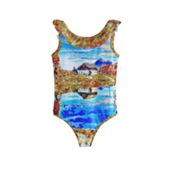 Lake Chalet Mountain Art Kids  Frill Swimsuit