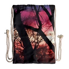 Fall Sunset Through The Trees Drawstring Bag (large)