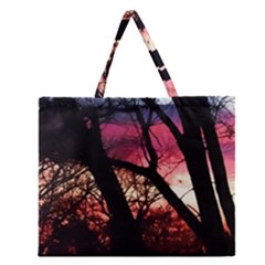 Fall Sunset Through The Trees Zipper Large Tote Bag