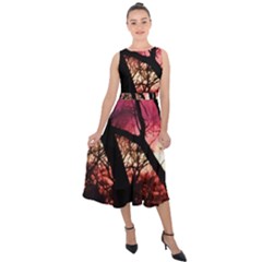 Fall Sunset Through The Trees Midi Tie-back Chiffon Dress by bloomingvinedesign