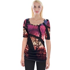 Fall Sunset Through The Trees Wide Neckline Tee