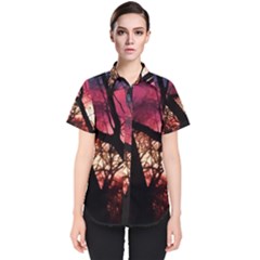 Fall Sunset Through The Trees Women s Short Sleeve Shirt