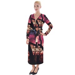 Fall Sunset Through The Trees Velvet Maxi Wrap Dress