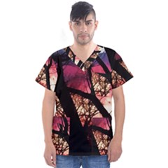 Fall Sunset Through The Trees Men s V-neck Scrub Top