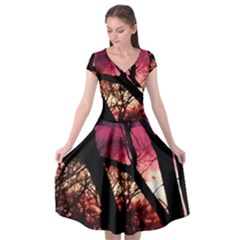 Fall Sunset Through The Trees Cap Sleeve Wrap Front Dress