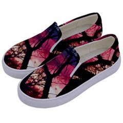 Fall Sunset Through The Trees Kids  Canvas Slip Ons