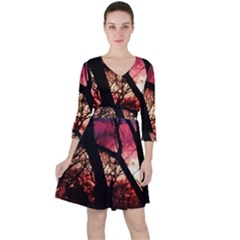 Fall Sunset Through The Trees Ruffle Dress