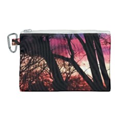 Fall Sunset Through The Trees Canvas Cosmetic Bag (large) by bloomingvinedesign