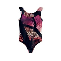 Fall Sunset Through The Trees Kids  Frill Swimsuit