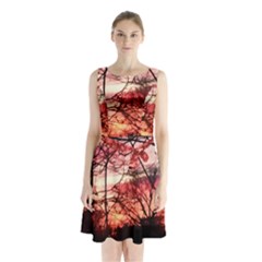 October Sunset Sleeveless Waist Tie Chiffon Dress