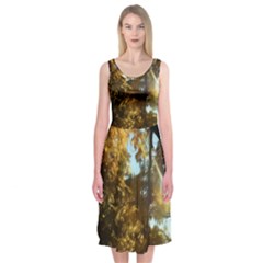 Fall Yellow Swirly Sunlight Midi Sleeveless Dress by bloomingvinedesign